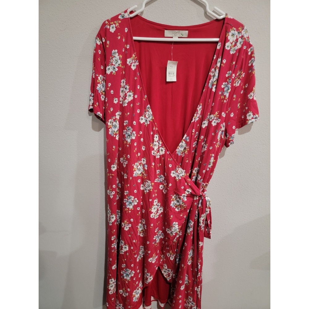 Ann Taylor LOFT Pink Floral Wrap Dress Midi Short Sleeve Women's Plus 22 NWT New